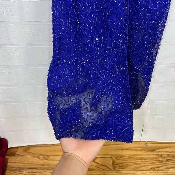 Scala Womens Silk Beaded Dress size Medium Blue Long Dress - Picture 15 of 16
